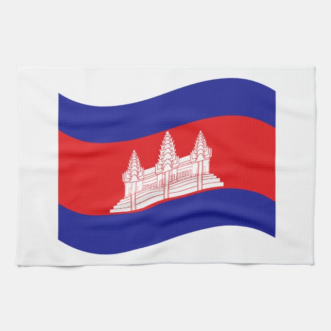 Angkor Wat Cambodian Flag Wave Tea Towel (Horizontal)