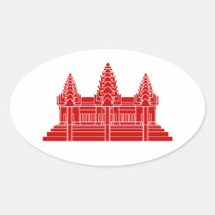 Angkor Wat Cambodian / Khmer Flag Oval Sticker