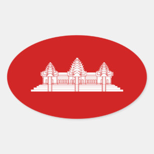 Angkor Wat Cambodian / Khmer Flag Oval Sticker