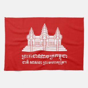 Angkor Wat Cambodian / Khmer Flag with Motto Tea Towel