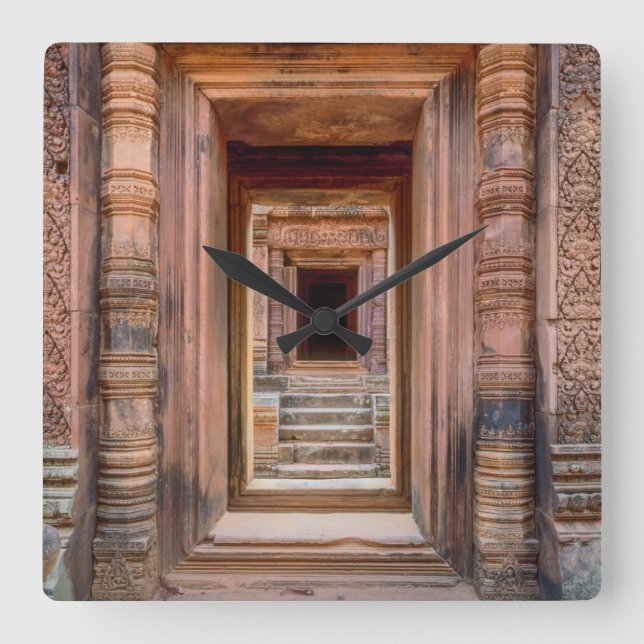 Angkor Wat Entryway, Cambodia Square Wall Clock (Front)