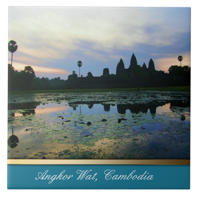 Angkor Wat Silhouette Colours , Cambodia Ceramic T Tile (Front)