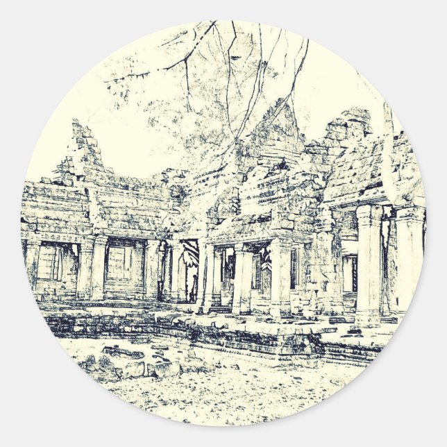 Angkor Wat Sketch Classic Round Sticker (Front)