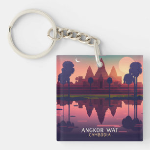 Angkor Wat Sunrise Cambodia Siem Reap Retro Key Ring