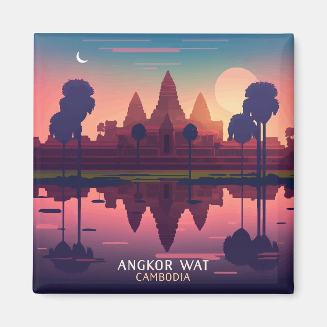 Angkor Wat Sunrise Cambodia Siem Reap Retro Magnet (Front)