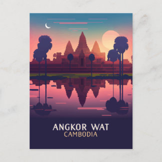 Angkor Wat Sunrise Cambodia Siem Reap Retro Postcard