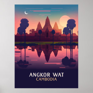 Angkor Wat Sunrise Cambodia Siem Reap Retro Poster