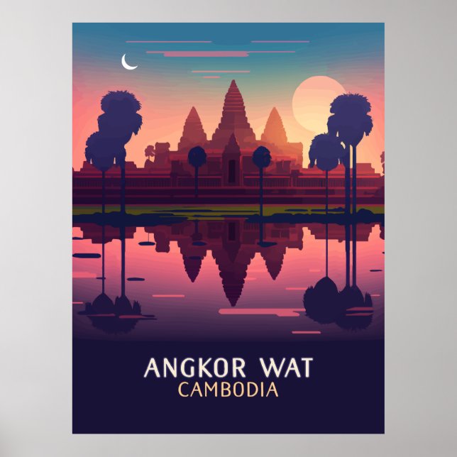 Angkor Wat Sunrise Cambodia Siem Reap Retro Poster (Front)