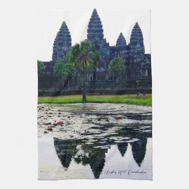 Angkor Wat Temple Reflections (Cambodia)  Tea Towel (Vertical)