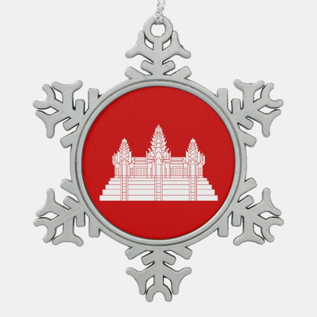 Angkor Wat Ver.2.0. Khmer Temple Snowflake Pewter Christmas Ornament (Front)