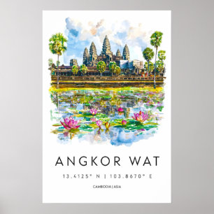 Angkor Wat Watercolor Poster Angkor Wat Travel