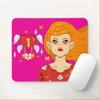 Angle Number One Heart Long Blonde Hair Princess Mouse Mat