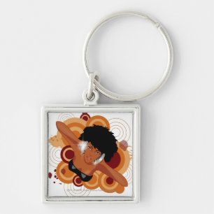 Angle of a woman enjoying music with headphones key ring