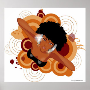 Angle of a woman enjoying music with headphones poster