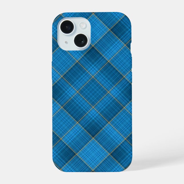 Angled Blue Plaid Pattern iPhone 15 Case (Back)