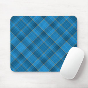 Angled Blue Plaid Pattern Mouse Mat