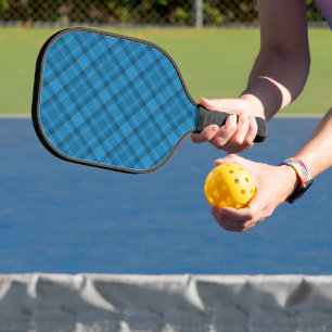 Angled Blue Plaid Pattern Pickleball Paddle