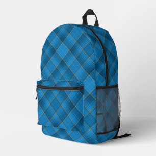 Angled Blue Plaid Pattern Printed Backpack