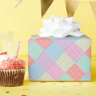 Angled Gingham Patchwork Wrapping Paper