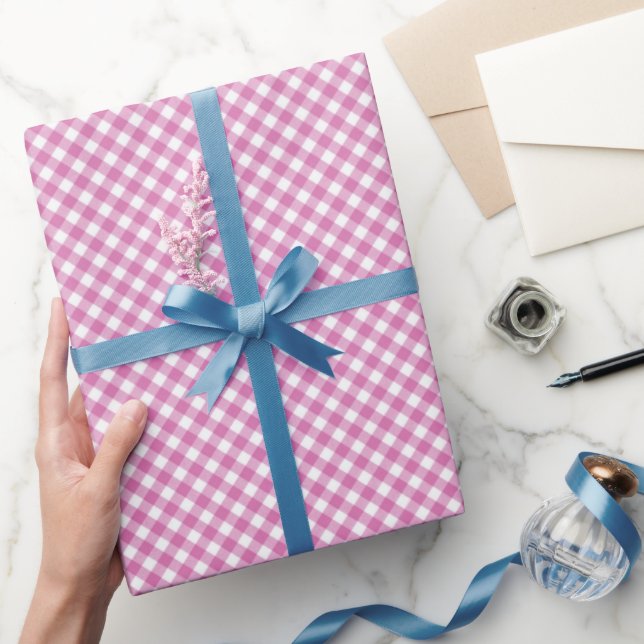Angled Pink and White Gingham Wrapping Paper (Gifting)