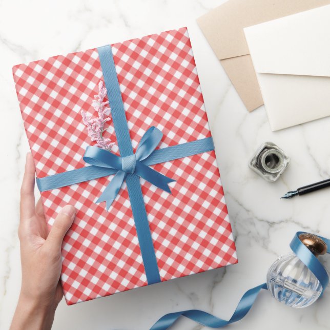 Angled Red and White Gingham Wrapping Paper (Gifting)
