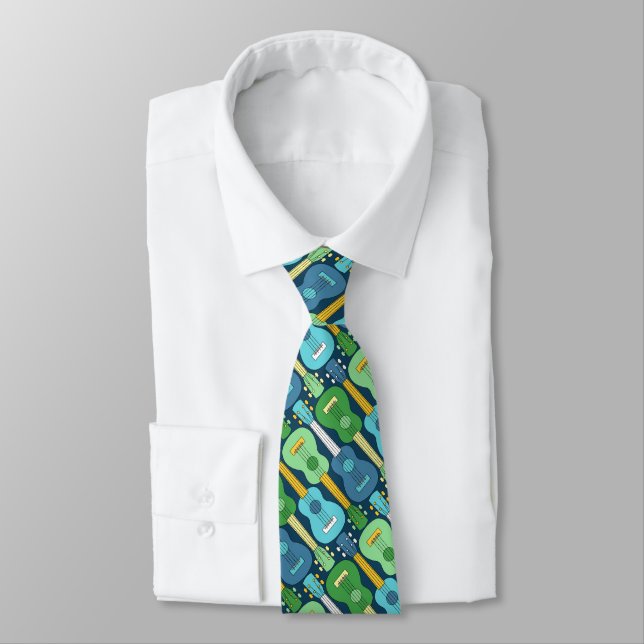 Angled Ukulele Pattern Tie (Tied)