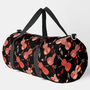 Angled Violin and Music Notes Duffle Bag