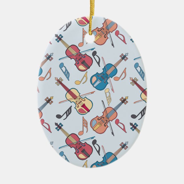 Angled Violins Music Notes Ceramic Tree Decoration (Front)