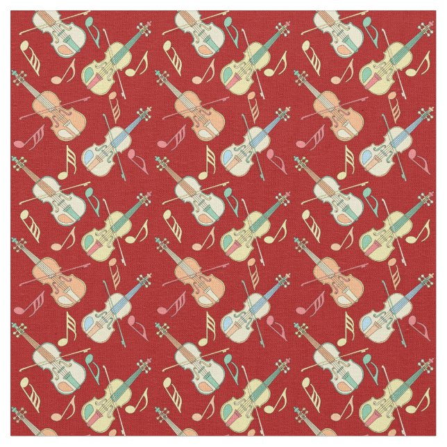 Angled Violins Music Notes  Fabric (Close Up)