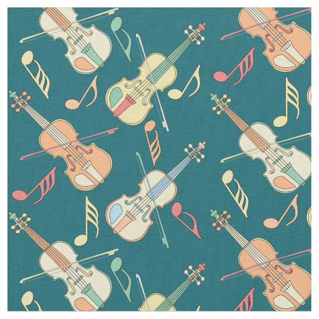 Angled Violins Music Notes Fabric (Close Up)