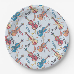 Angled Violins Music Notes Paper Plate