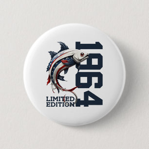 Angler 61st Birthday Fishing Limited Edition 1964 6 Cm Round Badge