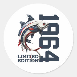 Angler 61st Birthday Fishing Limited Edition 1964 Classic Round Sticker