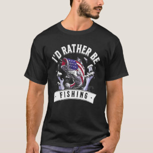 Angler American Flag I D Rather Be Fishing T-Shirt