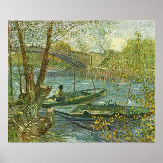 Angler and boat at the Pont de Clichy by van Gogh Poster (Front)