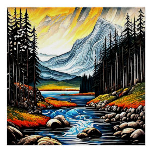 Angler by the river poster