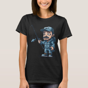 Angler catches small fish. Fishing . T-Shirt