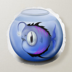 Angler fish aquarium fish bowl cute blue round cushion