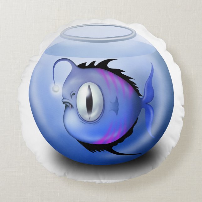 Angler fish aquarium fish bowl cute round cushion (Front)