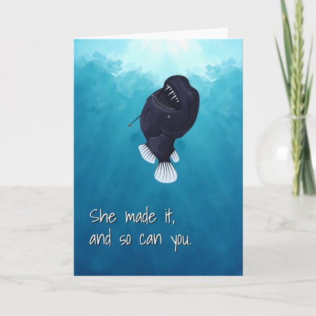 Angler Fish Coming to Surface Meme Inspirational Holiday Card (Front)