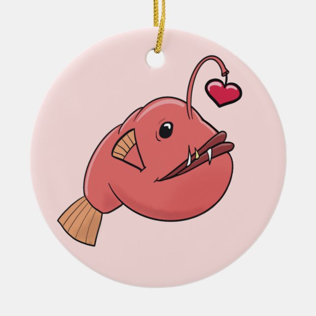 Angler in love ceramic tree decoration (Front)