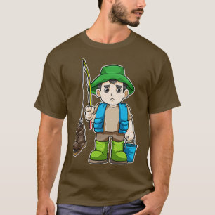 Angler with Fishing rod Bucket T-Shirt