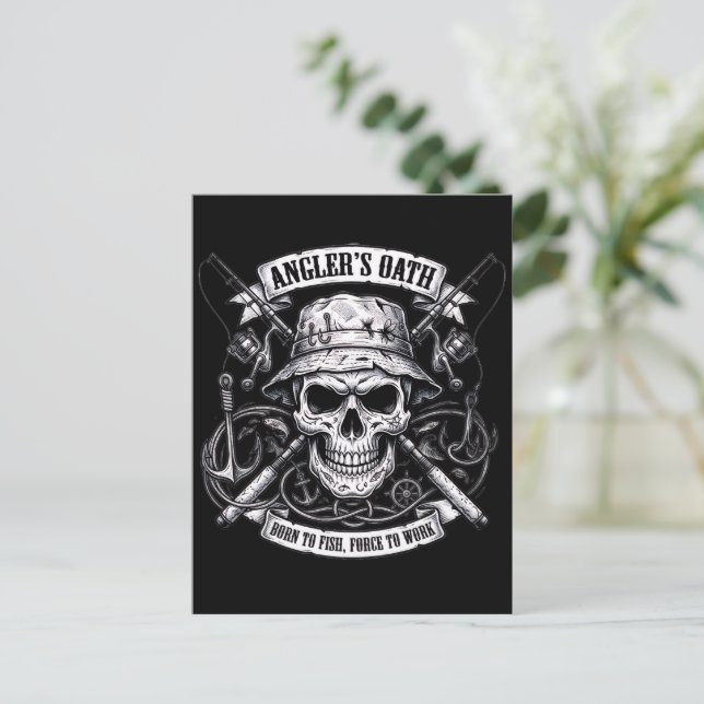Angler's Oath – Born to Fish, Forced to Work Postcard (Standing Front)