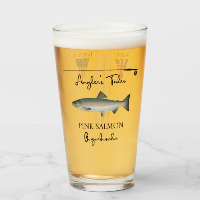 Angler's Tales, Pint Glassware, PNK SALMON Glass (Front Filled)