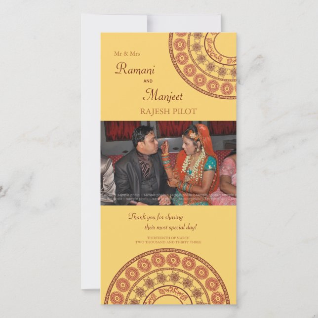 Anglo Indian Henna Wedding Thank You Photo Card (Front)