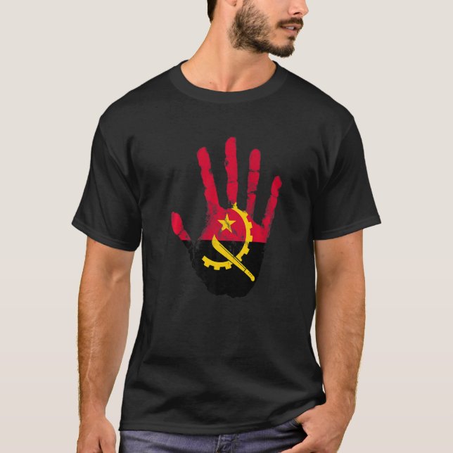 Angola Flag Hand Luanda Angolan Proud T-Shirt (Front)