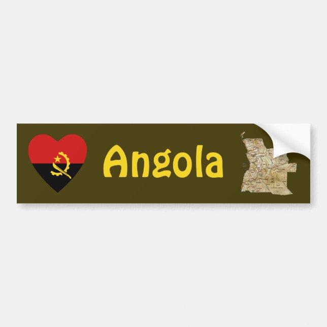 Angola Flag Heart + Map Bumper Sticker (Front)