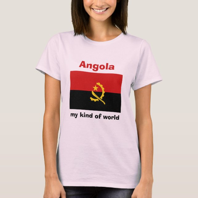 Angola Flag + Map + Text T-Shirt (Front)