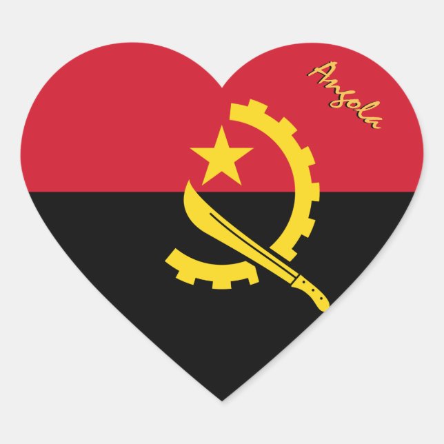 Angola Heart Sticker, Patriotic Angolan Flag Heart Sticker (Front)