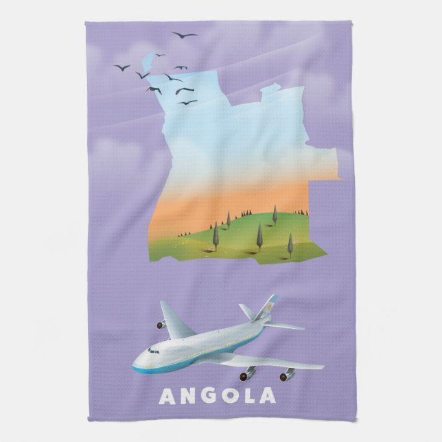 Angola illustrated map poster tea towel (Vertical)